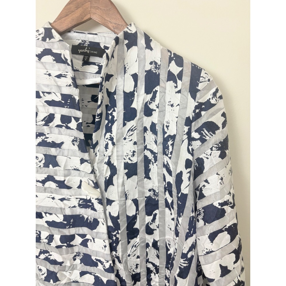 Yushi Wrap Blouse Womens Small Navy Blue White Semi Sheer Stripe Art To Wear - Picture 3 of 12